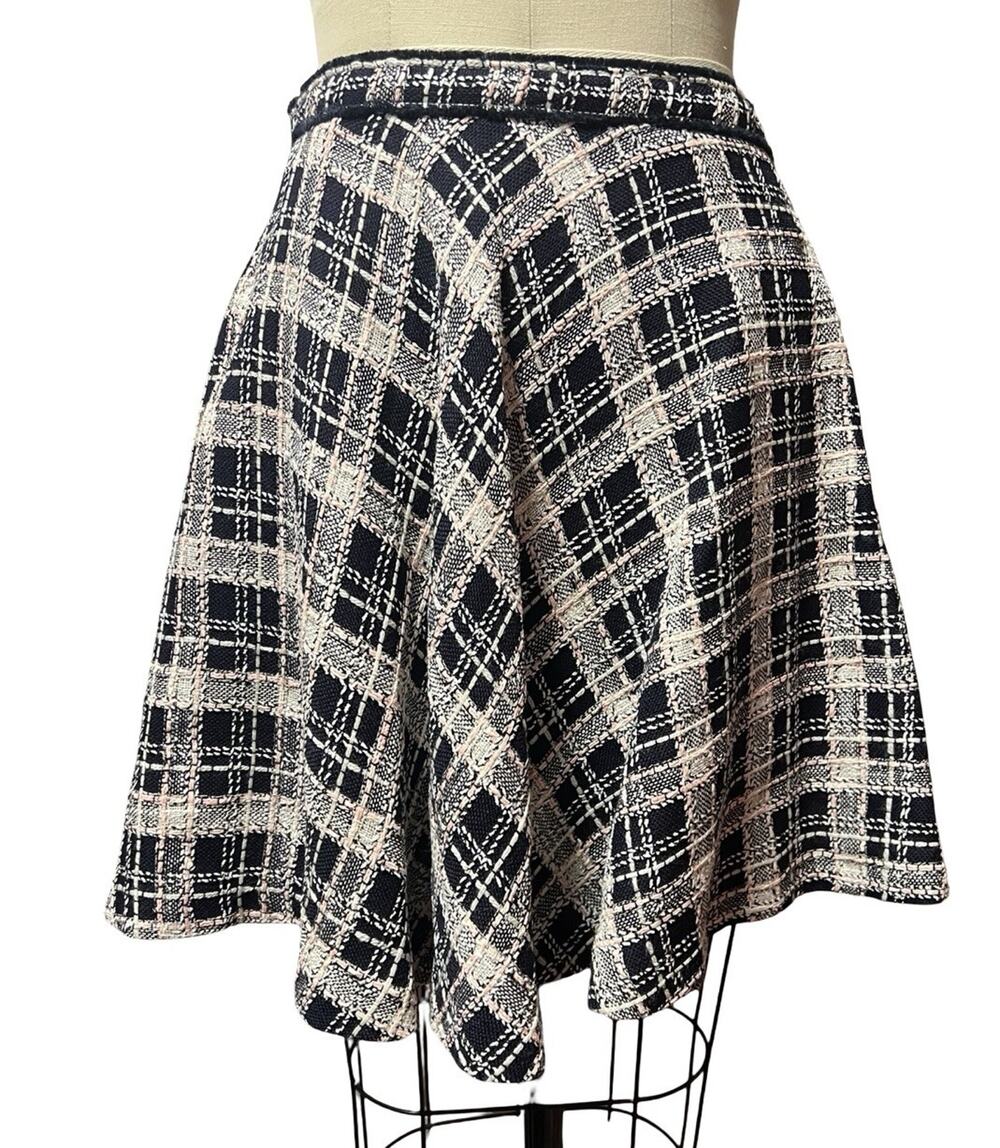 Miu Miu Academia Tweed Knee Length Skirt Navy Pink White Check SZ 40 Italy